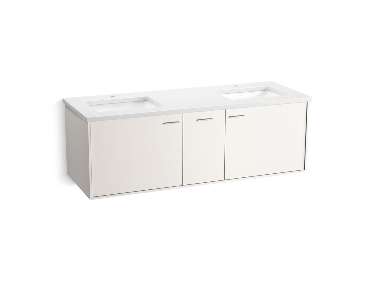 Jute® 60" wall-hung bathroom vanity cabinet with sinks and quartz top