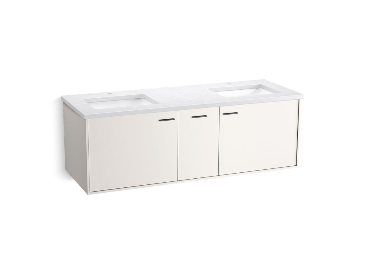 Jute® 60" wall-hung bathroom vanity cabinet with sinks and quartz top