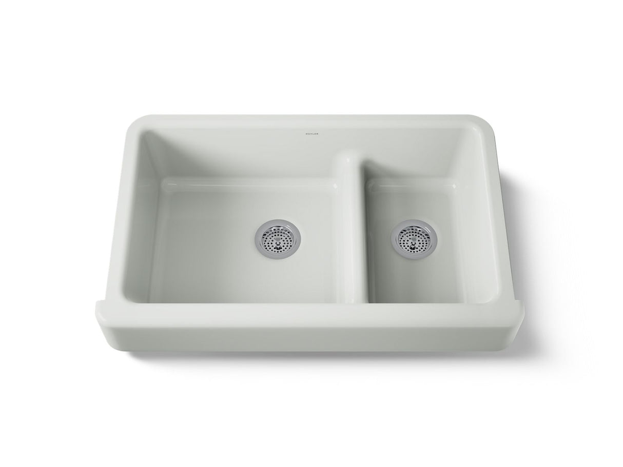 Whitehaven® Smart Divide® 35-1/2" undermount double-bowl farmhouse kitchen sink with short apron
