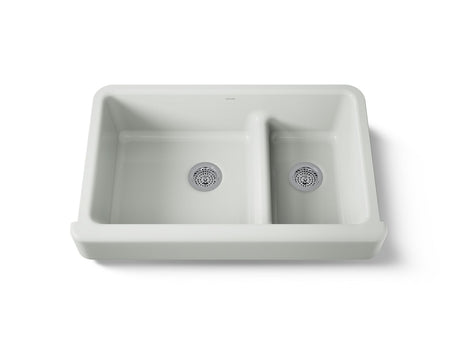 Whitehaven® Smart Divide® 35-1/2" undermount double-bowl farmhouse kitchen sink with short apron