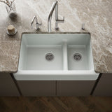 Whitehaven® Smart Divide® 35-1/2" undermount double-bowl farmhouse kitchen sink with short apron