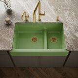 Whitehaven® Smart Divide® 35-1/2" undermount double-bowl farmhouse kitchen sink with short apron