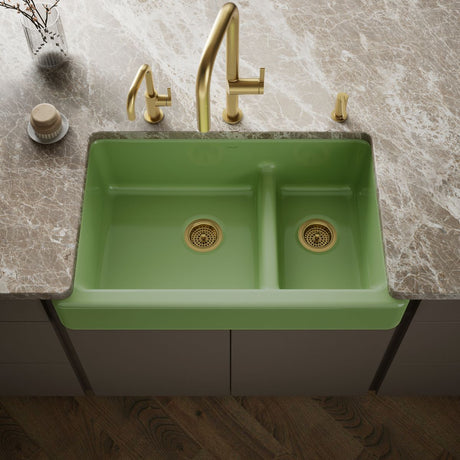 Whitehaven® Smart Divide® 35-1/2" undermount double-bowl farmhouse kitchen sink with short apron