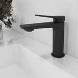 Kalia Moroka single hole bathroom sink faucet in Matte Black, installed in a modern bathroom
