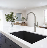 Kalia Enora Diver kitchen faucet with high-arc spout in a bright kitchen setting