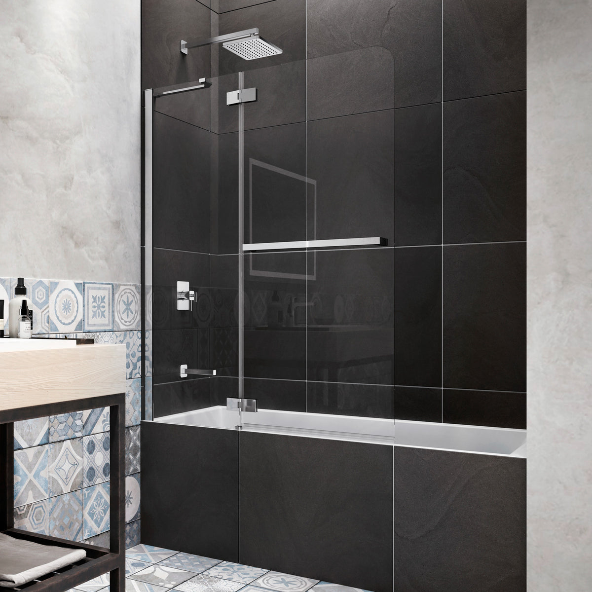 PRATIKA Bath Shield 42 inches' x 56 inches Clear Duraclean Glass