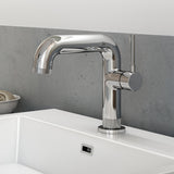 Kalia Preciso single hole bathroom sink faucet in Chrome with knurled lever handle, installed on a bathroom sink