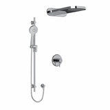 Type T/P (thermostatic/pressure balance) " coaxial 3-way system with hand shower rail and rain and cascade shower head