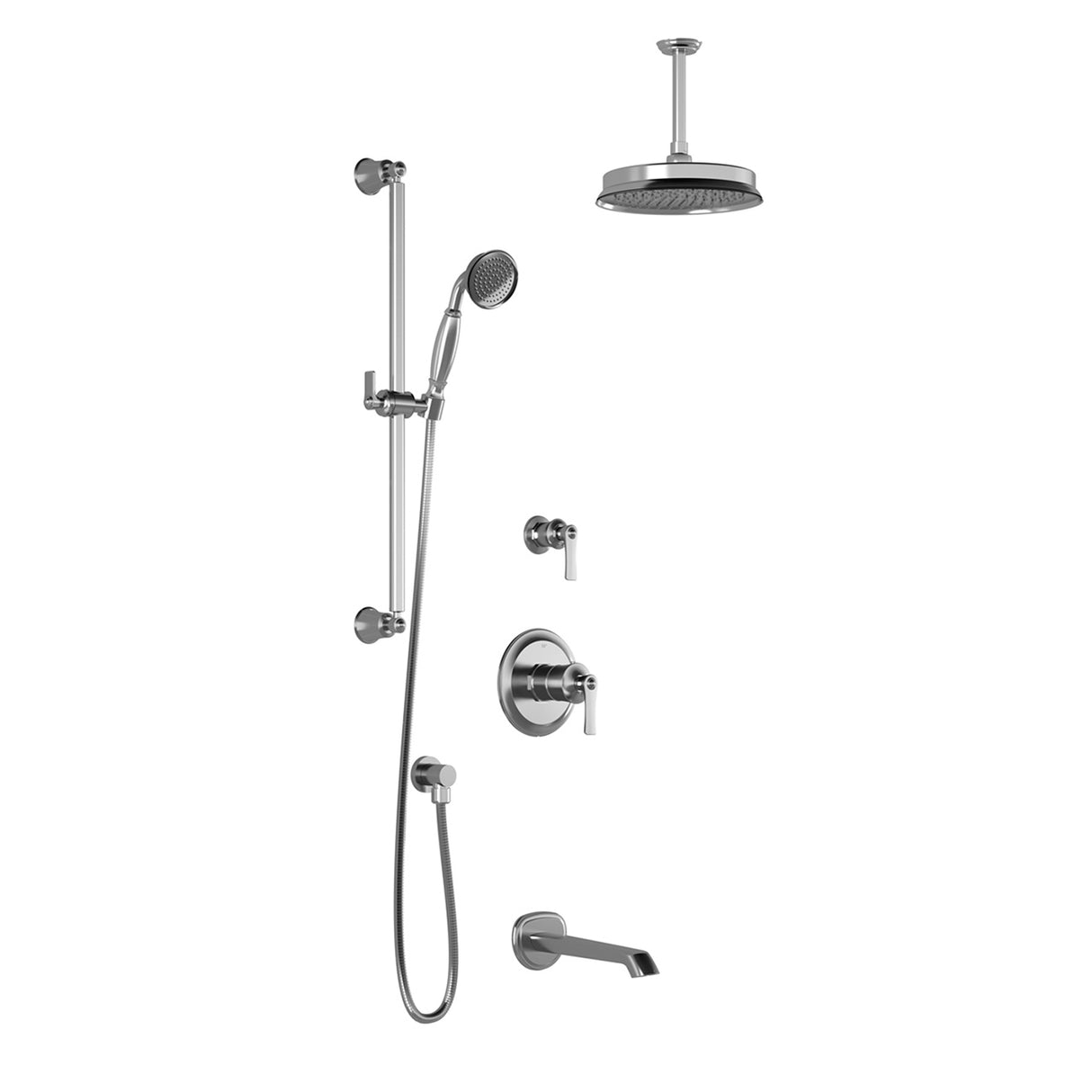 RUSTIK TD3 (Valves Not Included) : AQUATONIK T/P Shower System with Vertical Ceiling Arm Chrome