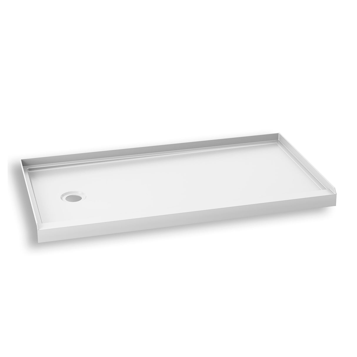 KONCEPT 60x30 - Rectangular Acrylic Shower Base 60x30 with Left Drain and Integrated Tiling Flanges on 3 Sides