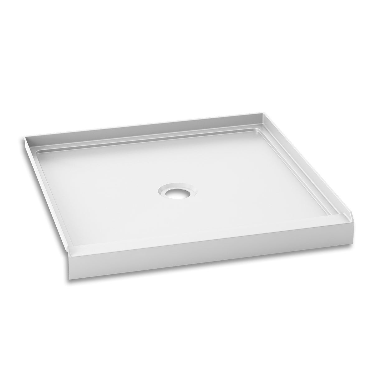 KONCEPT 36x36 - Square Acrylic Shower Base 36x36 with Central Drain and Integrated Tiling Flanges on 3 Sides