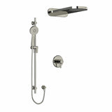 Type T/P (thermostatic/pressure balance) " coaxial 3-way system with hand shower rail and rain and cascade shower head