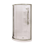 Iris II 34 x 34 Acrylic Center Drain Shower Kit in White with Clear glass in Brushed Nickel
