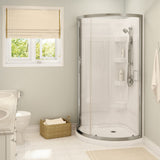 Iris II 34 x 34 Acrylic Center Drain Shower Kit in White with Clear glass in Brushed Nickel