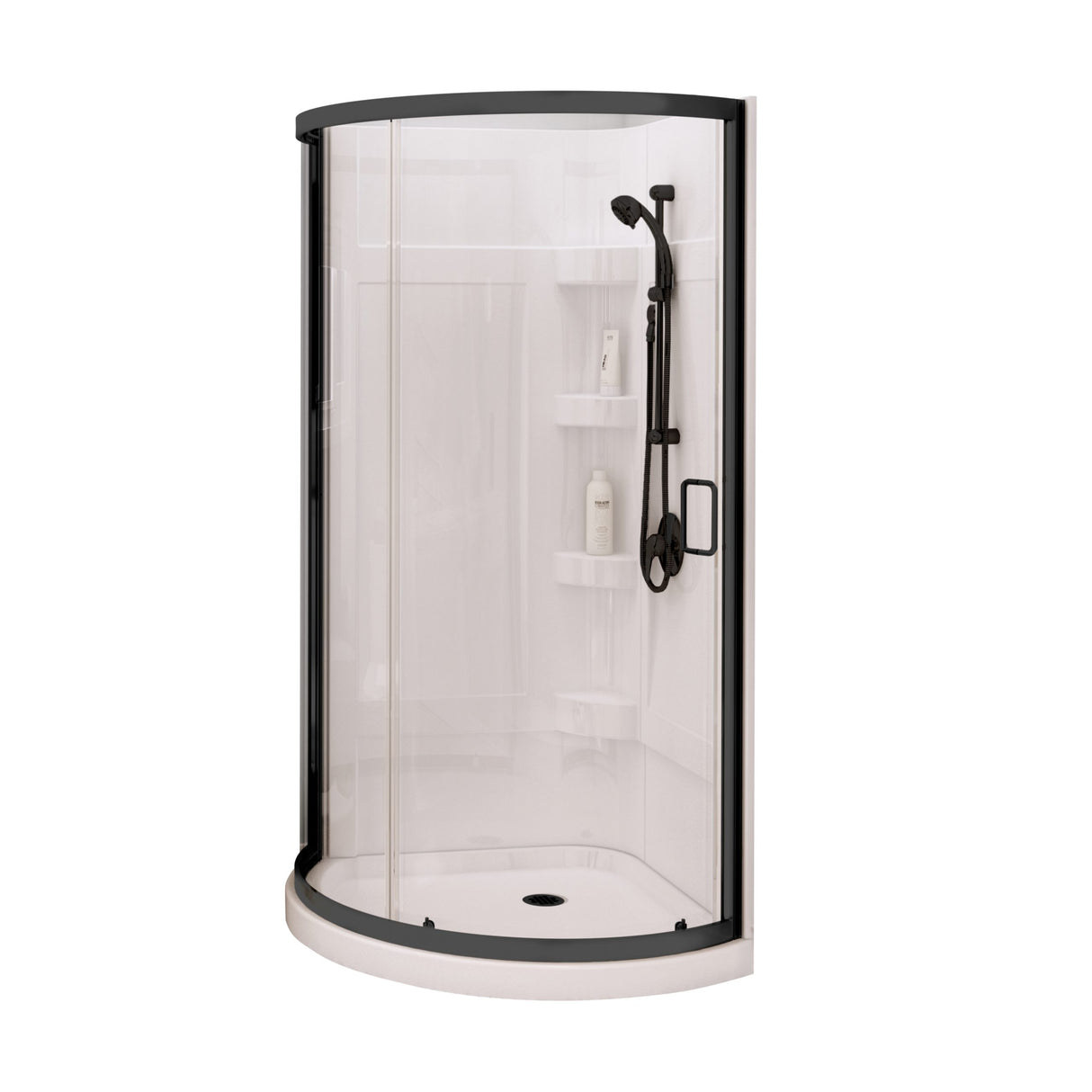 Iris II 34 x 34 Acrylic Center Drain Shower Kit in White with Clear glass in Brushed Nickel