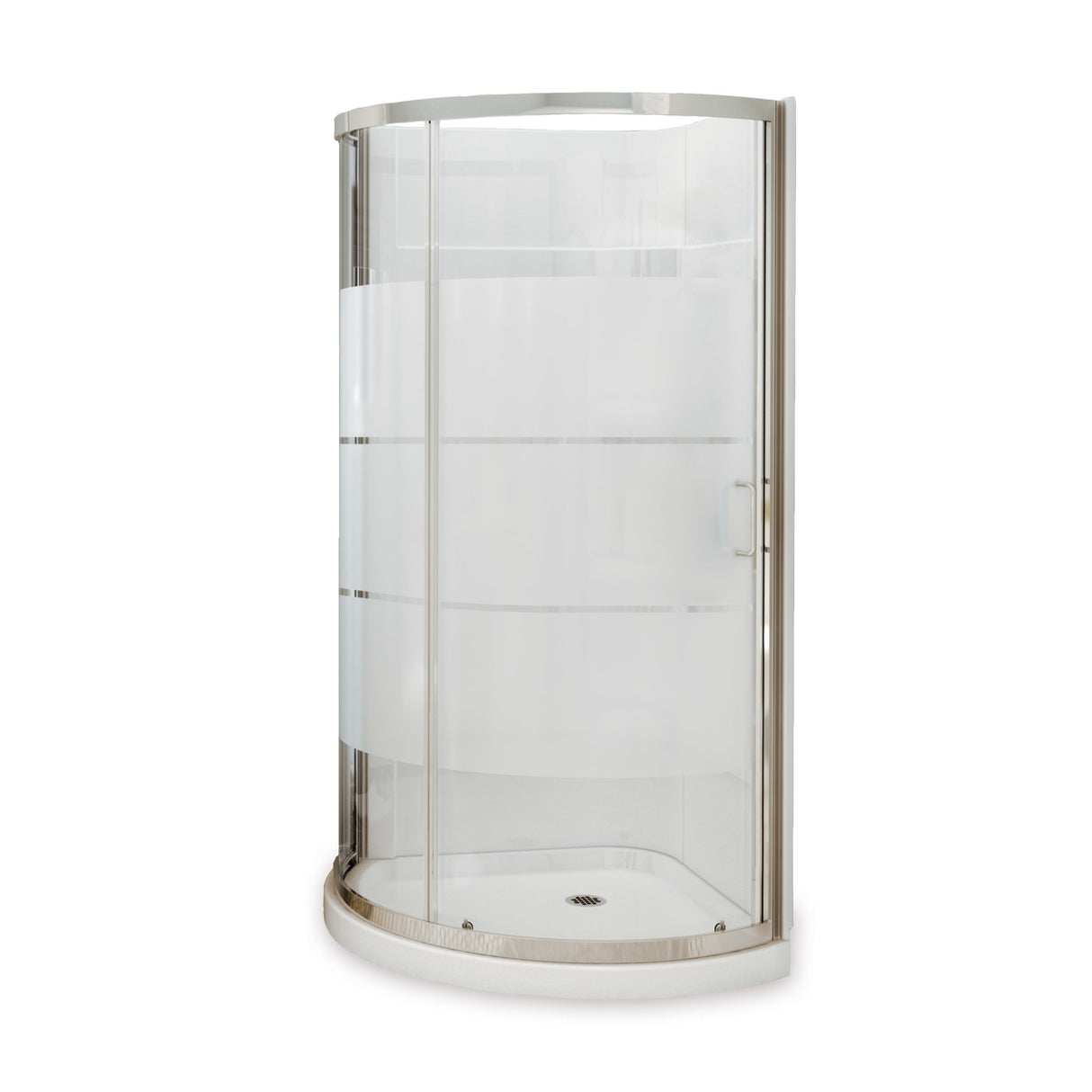 Cyrene 34 x 34 Acrylic Center Drain Shower Kit in White with 3 Stripes glass in Chrome