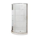 Cyrene 34 x 34 Acrylic Center Drain Shower Kit in White with 3 Stripes glass in Chrome