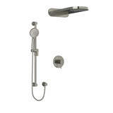Type T/P (thermostatic/pressure balance) " coaxial 3-way system with hand shower rail and rain and cascade shower head