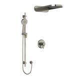 Type T/P (thermostatic/pressure balance) " coaxial 3-way system with hand shower rail and rain and cascade shower head