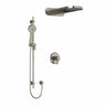 Type T/P (thermostatic/pressure balance) " coaxial 3-way system with hand shower rail and rain and cascade shower head