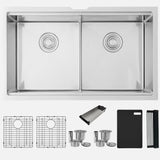 Undermount 32 Inch Double Bowl Workstation Sink With Accesories