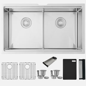 Undermount 32 Inch Double Bowl Workstation Sink With Accesories