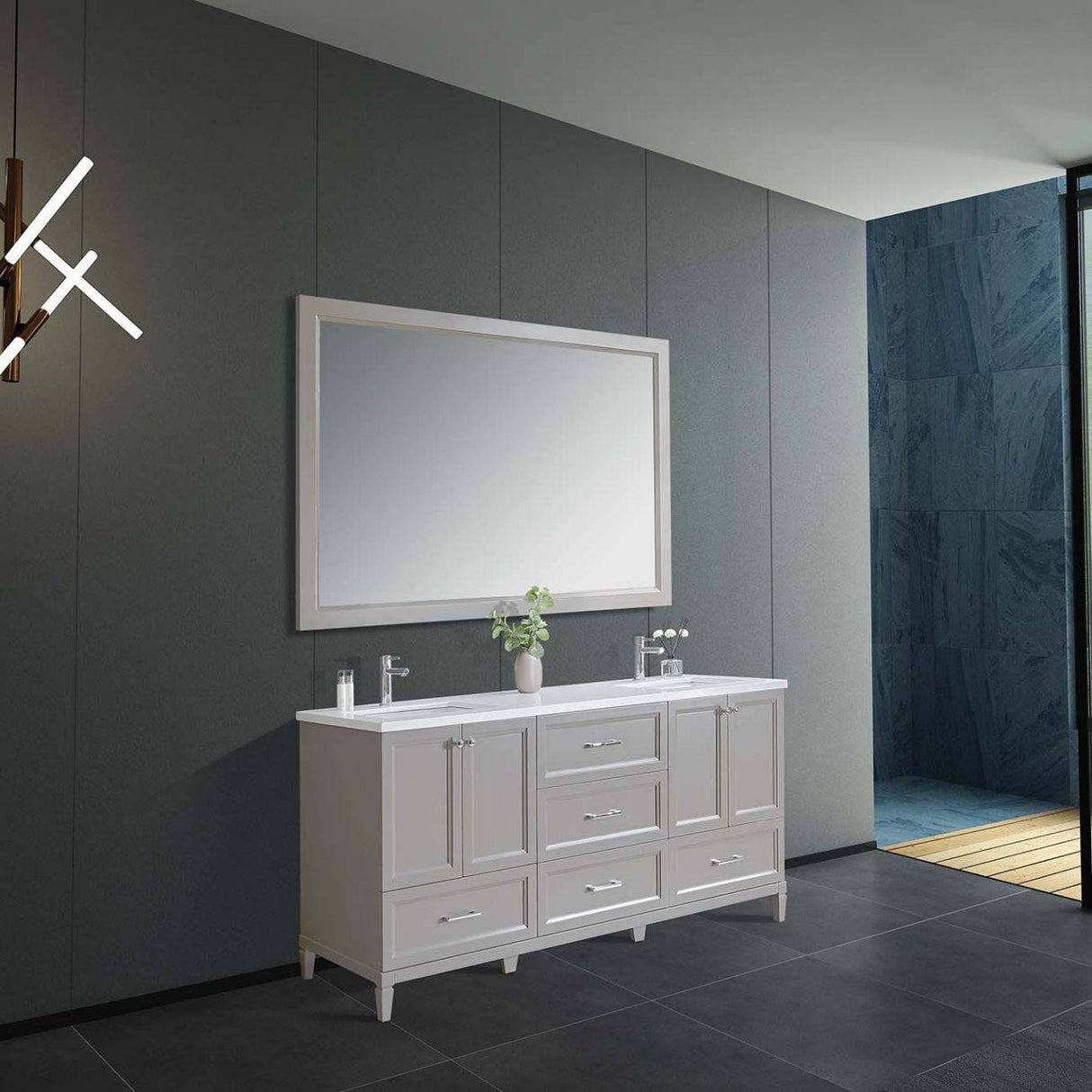 Eileen Transitional Floor Mount Double Sink Vanity Set