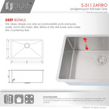 STYLISH 30 inch Single Bowl Undermount Stainless Steel Kitchen Sink