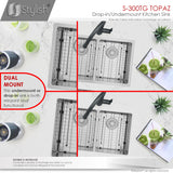 STYLISH 28 inch Double Bowl Dual mount 18G Stainless Steel Kitchen Sink with Grids and Strainers