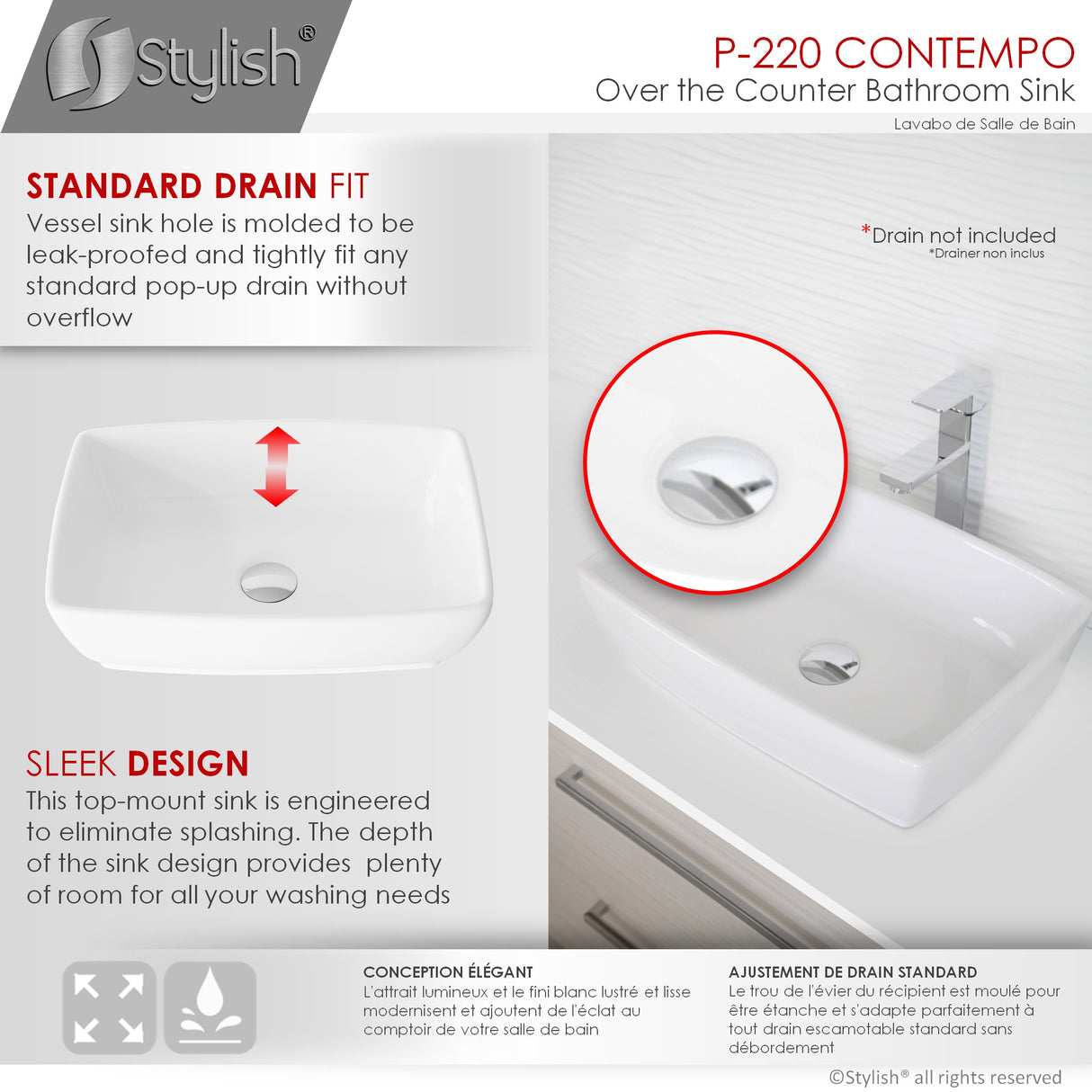 STYLISH 19 inch Rectangular Vessel Bathroom Sink