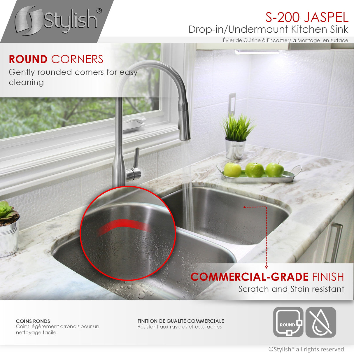 STYLISH 32 inch Double Bowl Undermount and Drop-in Kitchen Sink