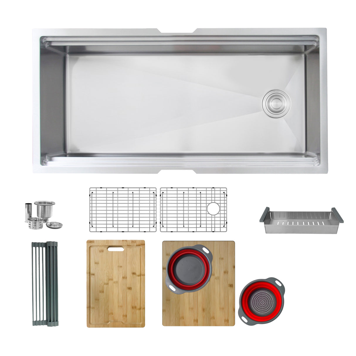 STYLISH 39 inch Ledge Workstation Single Bowl Undermount 16 Gauge Stainless Steel Kitchen Sink with Built in Accessories