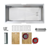 STYLISH 39 inch Ledge Workstation Single Bowl Undermount 16 Gauge Stainless Steel Kitchen Sink with Built in Accessories