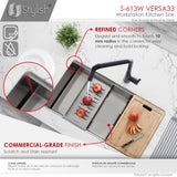 STYLISH 33 inch Workstation Single Bowl Undermount 16 Gauge Stainless Steel Kitchen Sink with Built in Accessories