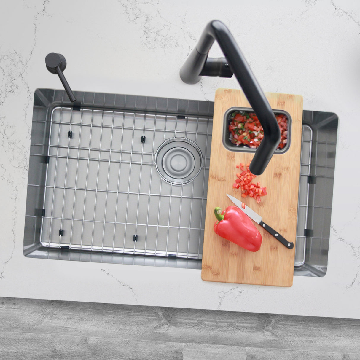 STYLISH 32 Inch Single Bowl Undermount 16G Stainless Steel Kitchen Sink with Grid and Strainer