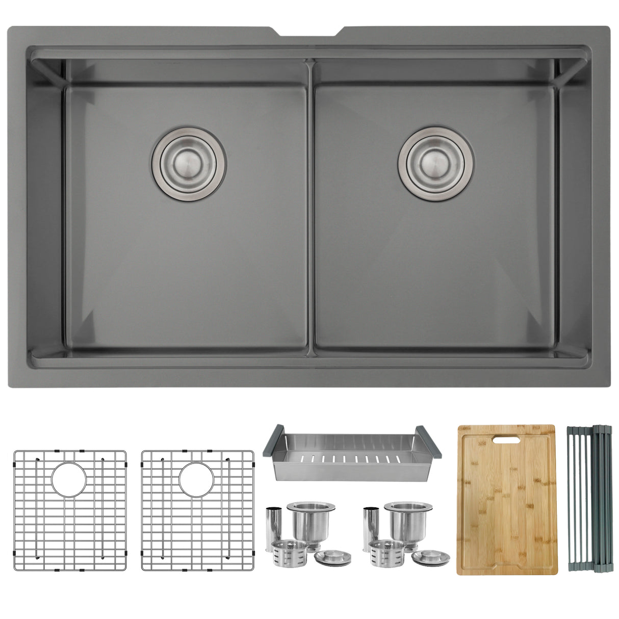 STYLISH 32 inch Workstation Double Bowl Undermount 16 Gauge Stainless Steel Kitchen Sink with Built in Accessories