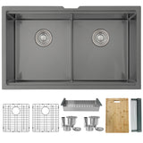STYLISH 32 inch Workstation Double Bowl Undermount 16 Gauge Stainless Steel Kitchen Sink with Built in Accessories