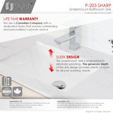 STYLISH 21 inch Rectangular Undermount Bathroom Sink with Overflow Polished Chrome