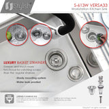 STYLISH 33 inch Workstation Single Bowl Undermount 16 Gauge Stainless Steel Kitchen Sink with Built in Accessories