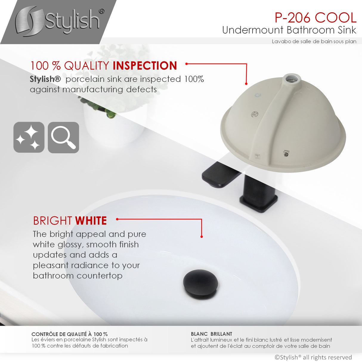 STYLISH 19 inch Oval Undermount Bathroom Sink with Overflow