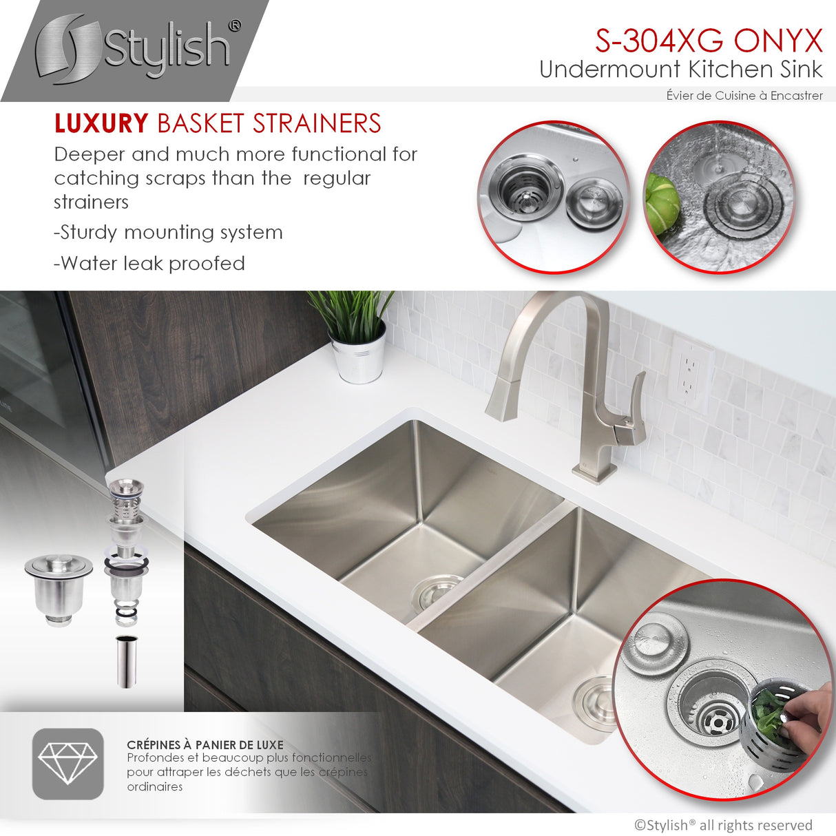STYLISH 30 inch Double Bowl Undermount Stainless Steel Kitchen Sink