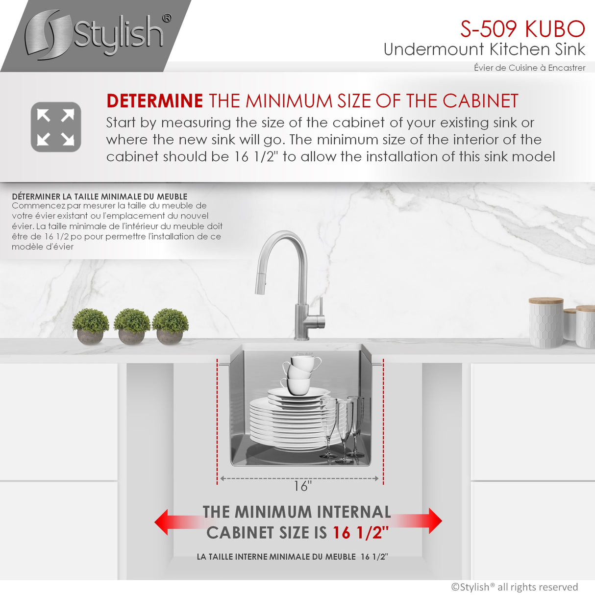STYLISH 16 inch Single Bowl Stainless Steel Kitchen Sink with Square Strainer