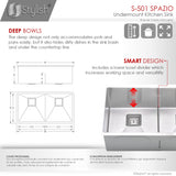 STYLISH 33 inch Slim Low Divider Double Bowl Undermount Stainless Steel Kitchen Sink