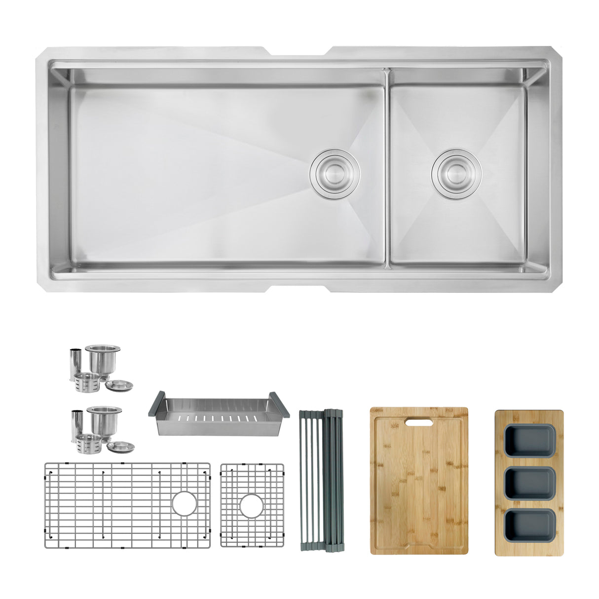 STYLISH 42 inch Workstation 70/30 Double Bowl Undermount Kitchen Sink with Built in Accessories