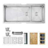 STYLISH 42 inch Workstation 70/30 Double Bowl Undermount Kitchen Sink with Built in Accessories