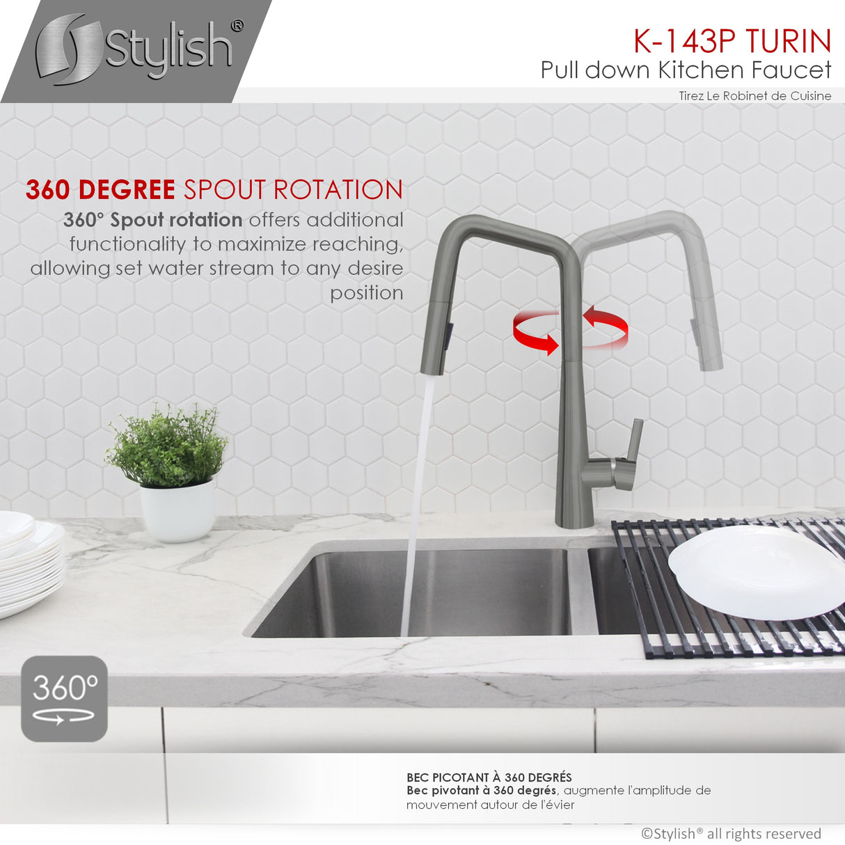 STYLISH Kitchen Sink Faucet Single Handle Pull Down Dual Mode Lead Free