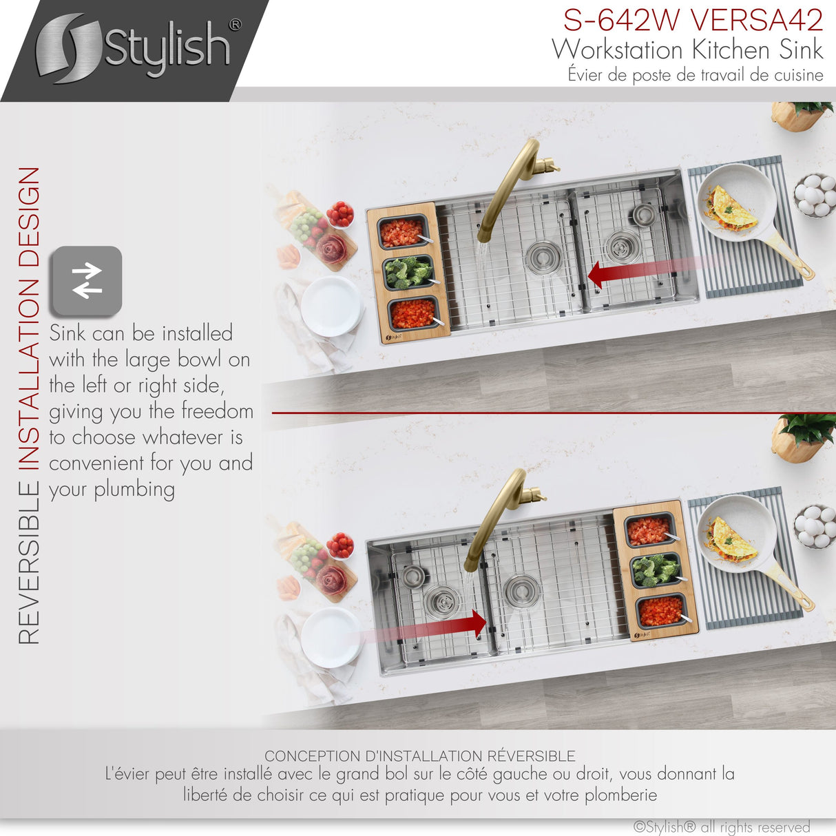 STYLISH 42 inch Workstation 70/30 Double Bowl Undermount Kitchen Sink with Built in Accessories