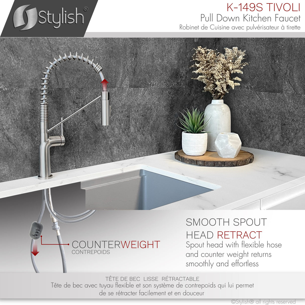 STYLISH Kitchen Sink Faucet Single Handle Pull Down Dual Mode