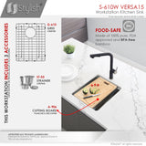 STYLISH 15 inch Workstation Single Bowl Undermount 16 Gauge Stainless Steel Kitchen Sink with Built in Accessories