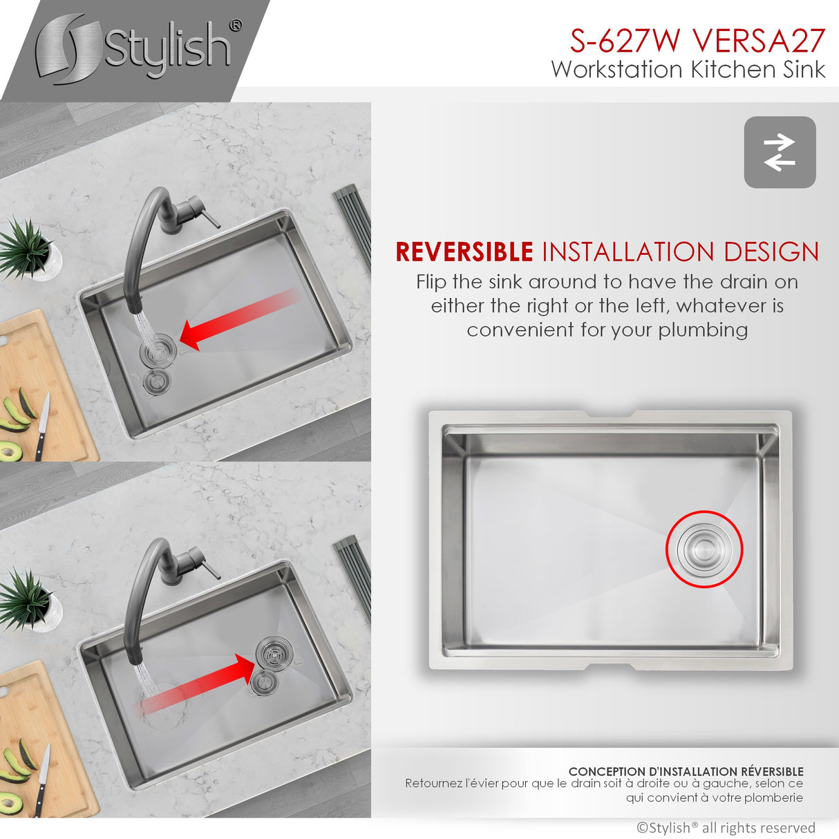 STYLISH 27 inch Workstation Single Bowl Undermount 16 Gauge Stainless Steel Kitchen Sink with Built in Accessories
